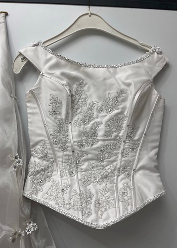 Vintage ikili Uzun Beyaz Straplez Gelinlik - Görsel 5