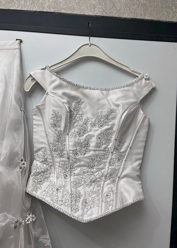 Vintage ikili Uzun Beyaz Straplez Gelinlik - Görsel 6