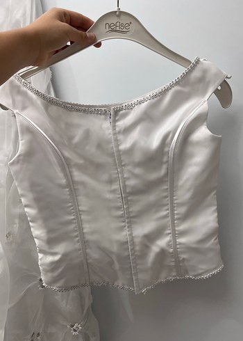 Vintage ikili Uzun Beyaz Straplez Gelinlik - Görsel 9