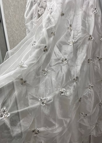 Vintage ikili Uzun Beyaz Straplez Gelinlik - Görsel 8