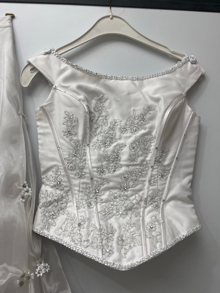 Vintage ikili Uzun Beyaz Straplez Gelinlik - Görsel 5