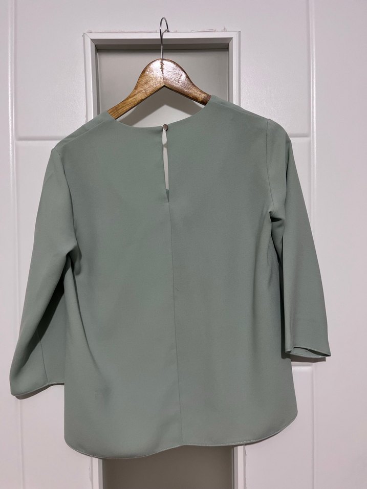 ADL V Yaka Gri Kadın Bluz, Salaş Kesim, Uzun Kollu - Görsel 5