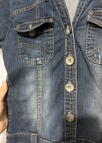 Vintage Y2K  Düğmeli Kısa Kollu Kot Tulum - Görsel 6