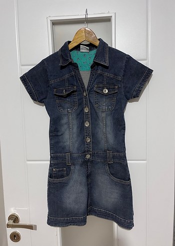 Vintage Y2K  Düğmeli Kısa Kollu Kot Tulum - Görsel 2