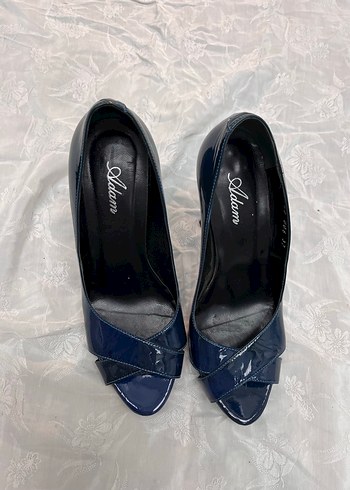 Vintage Y2K Kadın Lacivert Rugan Stiletto Topuklu Ayakkabı - Görsel 5