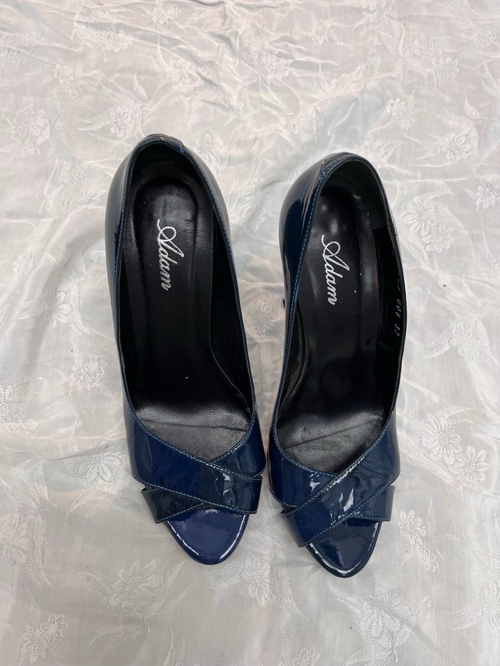 Vintage Y2K Kadın Lacivert Rugan Stiletto Topuklu Ayakkabı - Görsel 5