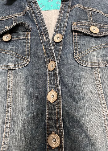Vintage Y2K Düğmeli Kısa Kollu denim Kot Elbise - Görsel 8