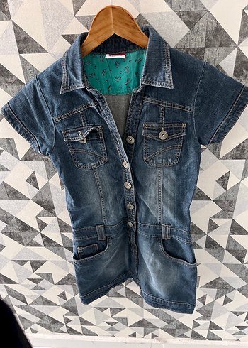 Vintage Y2K Düğmeli Kısa Kollu denim Kot Elbise - Görsel 6