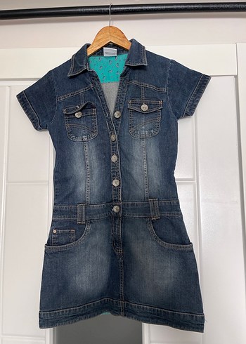 Vintage Y2K Düğmeli Kısa Kollu denim Kot Elbise - Görsel 2