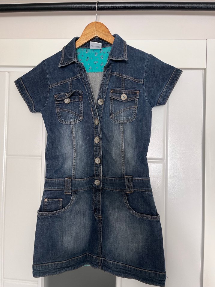 Vintage Y2K Düğmeli Kısa Kollu denim Kot Elbise - Görsel 3