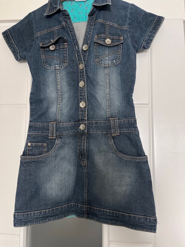 Vintage Y2K Düğmeli Kısa Kollu denim Kot Elbise - Görsel 5