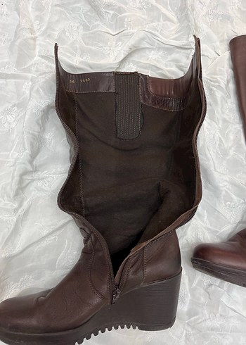 Vintage Y2K Deri Kadın Dolgu Topuklu Diz Boyu çizme - Görsel 5