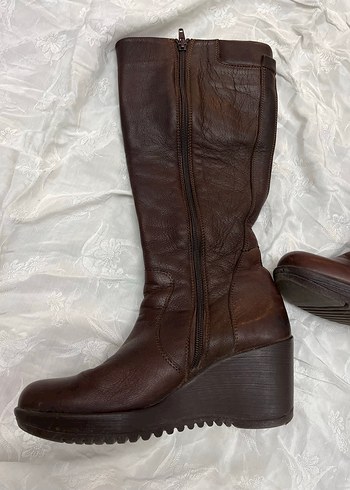 Vintage Y2K Deri Kadın Dolgu Topuklu Diz Boyu çizme - Görsel 6