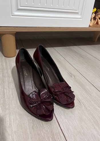 Vintage Bordo Deri Tokalı Stiletto Kadın Ayakkabı - Görsel 4
