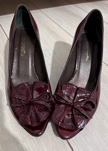 Vintage Bordo Deri Tokalı Stiletto Kadın Ayakkabı - Görsel 8