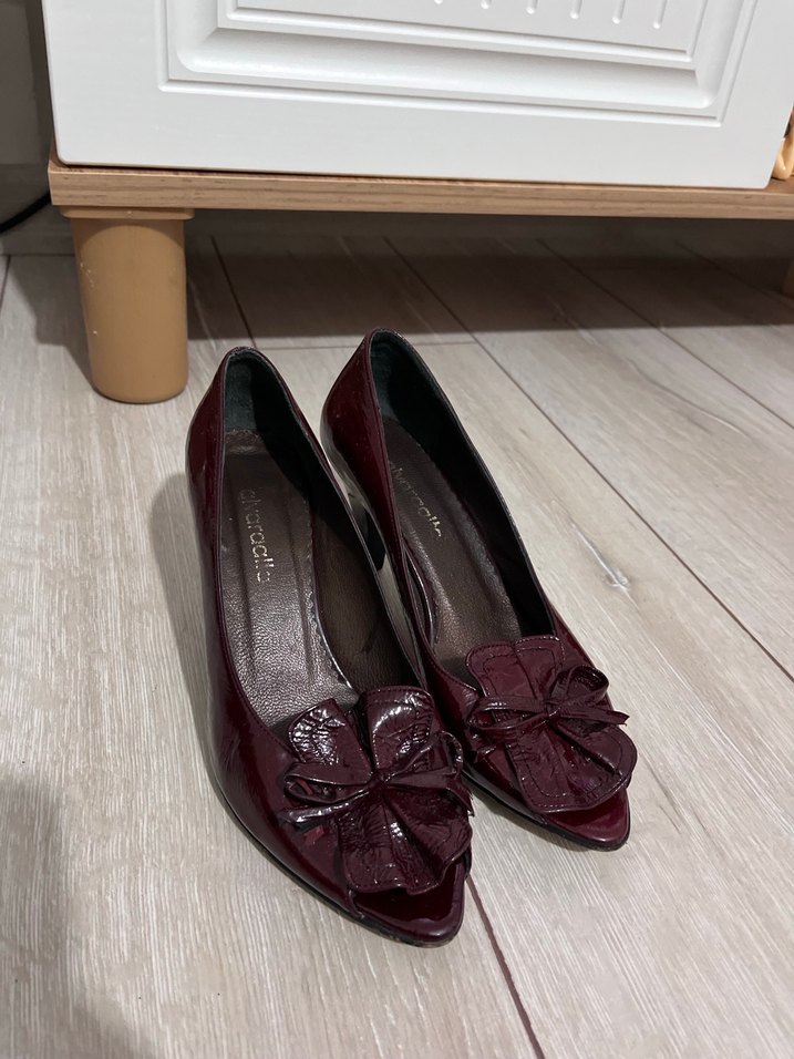 Vintage Bordo Deri Tokalı Stiletto Kadın Ayakkabı - Görsel 3