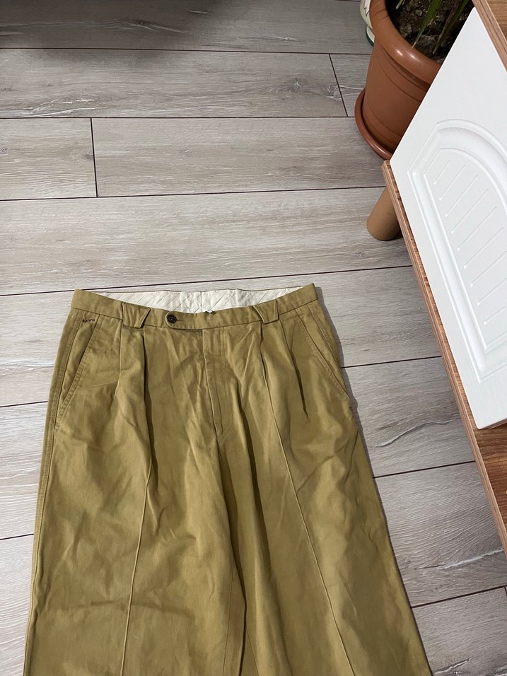 Vintage Hardal Renkli Bol Kesim Keten Pantolon - Görsel 3