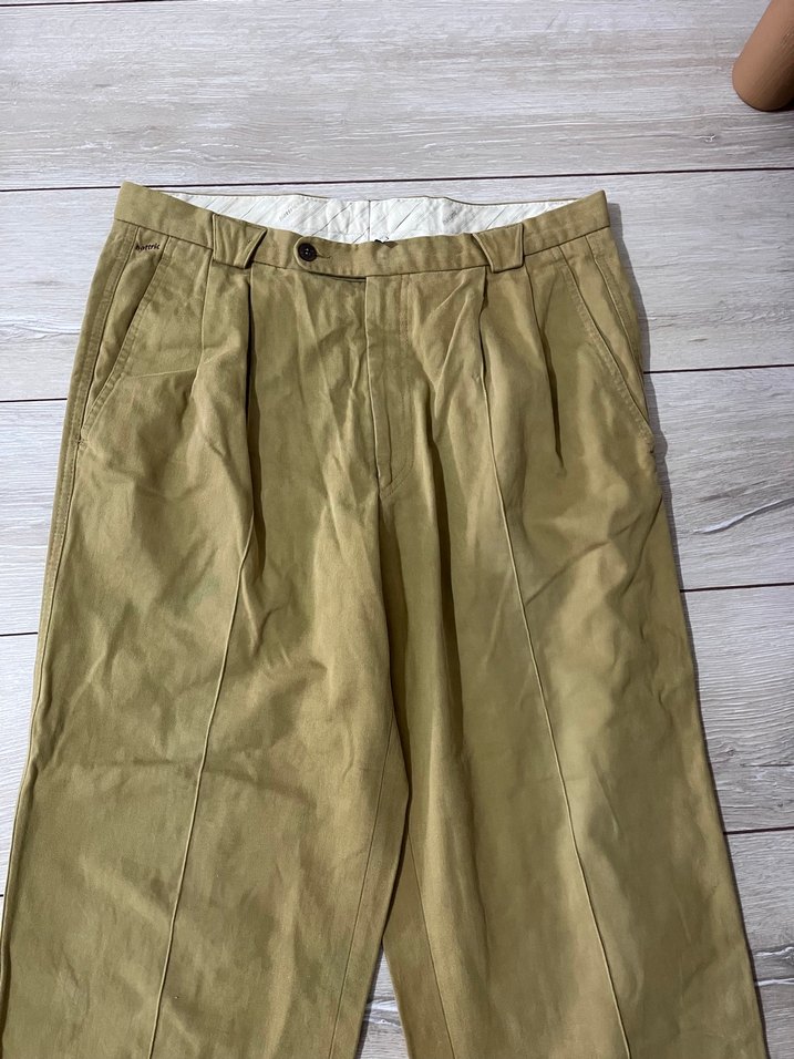 Vintage Hardal Renkli Bol Kesim Keten Pantolon - Görsel 4