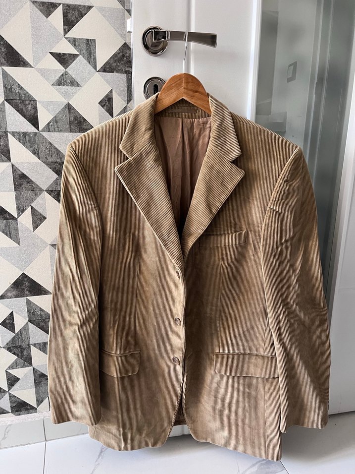 Vintage kadife Düğmeli Kahverengi Süet Erkek Ceket - Görsel 3