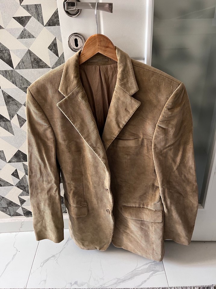Vintage kadife Düğmeli Kahverengi Süet Erkek Ceket - Görsel 2