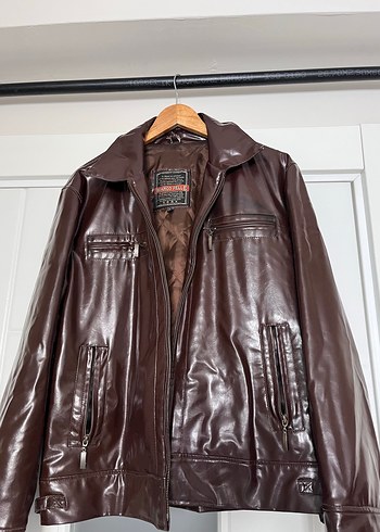 Vintage Y2K hakiki Kahverengi Deri Biker Ceket - Görsel 3