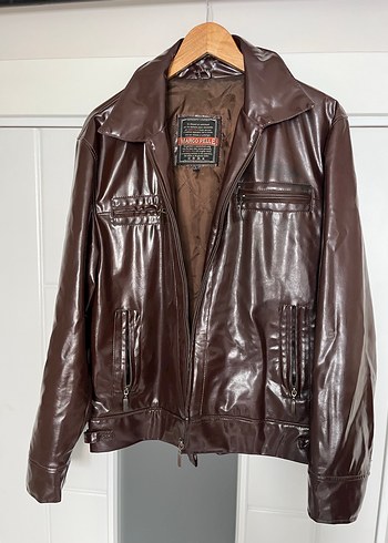 Vintage Y2K hakiki Kahverengi Deri Biker Ceket - Görsel 7