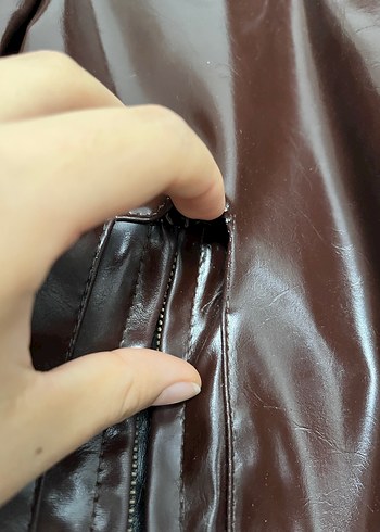 Vintage Y2K hakiki Kahverengi Deri Biker Ceket - Görsel 5