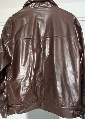 Vintage Y2K hakiki Kahverengi Deri Biker Ceket - Görsel 11