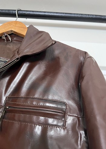 Vintage Y2K hakiki Kahverengi Deri Biker Ceket - Görsel 9