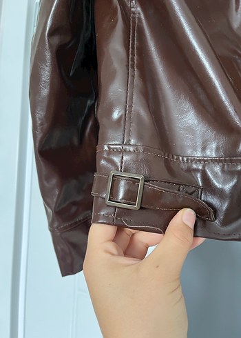 Vintage Y2K hakiki Kahverengi Deri Biker Ceket - Görsel 13