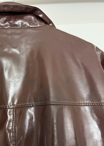 Vintage Y2K hakiki Kahverengi Deri Biker Ceket - Görsel 12