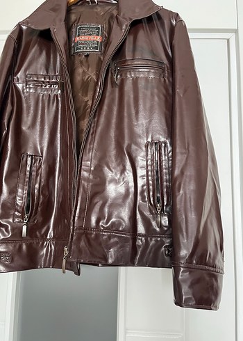 Vintage Y2K hakiki Kahverengi Deri Biker Ceket - Görsel 6