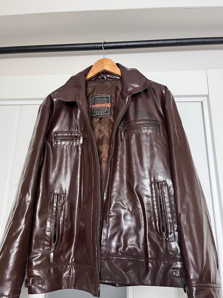 Vintage Y2K hakiki Kahverengi Deri Biker Ceket - Görsel 3