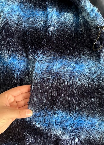 Vintage Mavi Tie-Dye Desenli Kadın Kürk Mont - Görsel 5