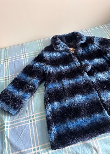 Vintage Mavi Tie-Dye Desenli Kadın Kürk Mont - Görsel 2