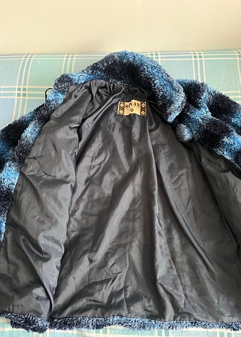 Vintage Mavi Tie-Dye Desenli Kadın Kürk Mont - Görsel 3