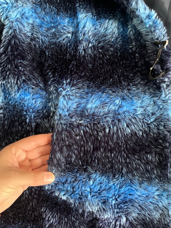 Vintage Mavi Tie-Dye Desenli Kadın Kürk Mont - Görsel 5