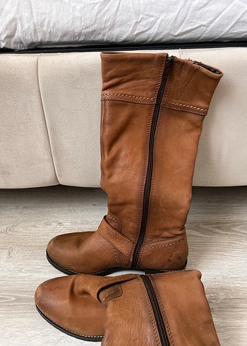 Vintage Y2K Kahverengi Tokalı Deri Kadın Dizüstü Bot - Görsel 2