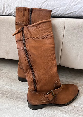 Vintage Y2K Kahverengi Tokalı Deri Kadın Dizüstü Bot - Görsel 7