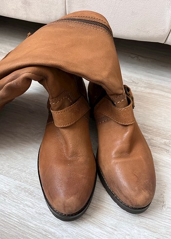 Vintage Y2K Kahverengi Tokalı Deri Kadın Dizüstü Bot - Görsel 11