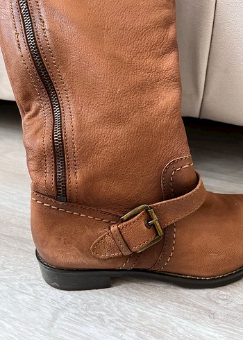 Vintage Y2K Kahverengi Tokalı Deri Kadın Dizüstü Bot - Görsel 10