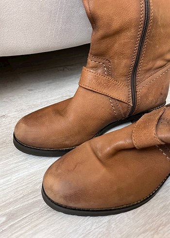 Vintage Y2K Kahverengi Tokalı Deri Kadın Dizüstü Bot - Görsel 5