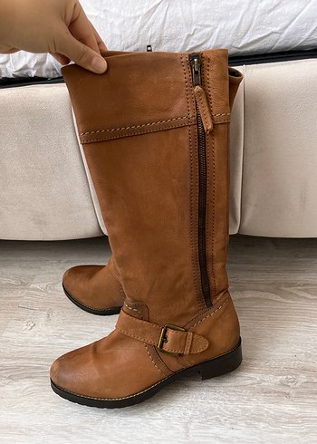 Vintage Y2K Kahverengi Tokalı Deri Kadın Dizüstü Bot - Görsel 6