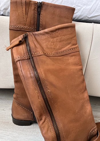 Vintage Y2K Kahverengi Tokalı Deri Kadın Dizüstü Bot - Görsel 9