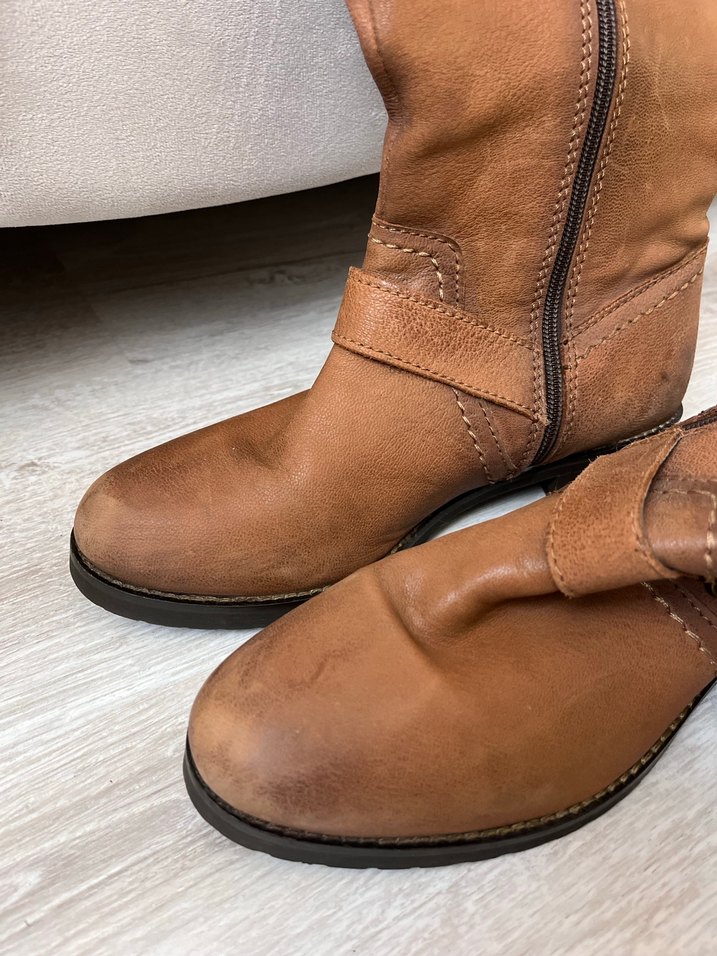 Vintage Y2K Kahverengi Tokalı Deri Kadın Dizüstü Bot - Görsel 5