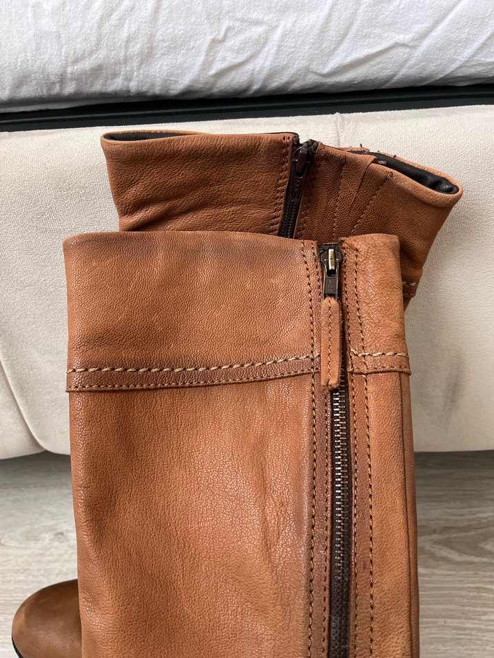 Vintage Y2K Kahverengi Tokalı Deri Kadın Dizüstü Bot - Görsel 3