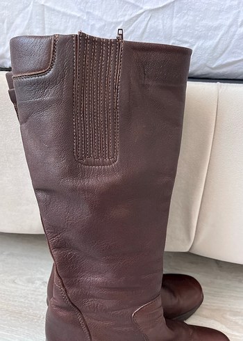 Vintage Y2K Kahverengi Deri Kadın Dolgu Topuklu Çizme - Görsel 9