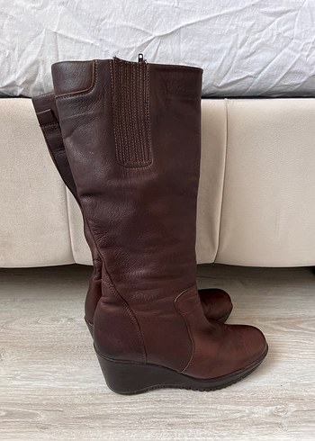 Vintage Y2K Kahverengi Deri Kadın Dolgu Topuklu Çizme - Görsel 2