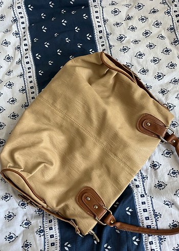 Vintage Bej Deri Kadın Omuz Çantası - Görsel 3