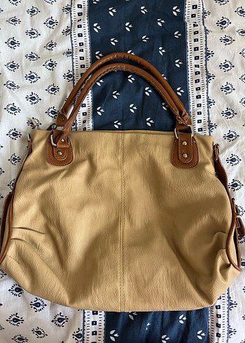 Vintage Bej Deri Kadın Omuz Çantası - Görsel 2
